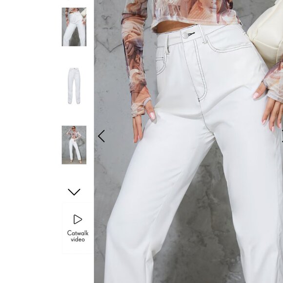 *Pretty Little Thing White Faux Leather Contrast Stitch Straight Leg Pants - Picture 5 of 10